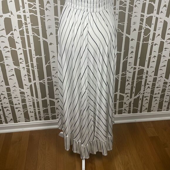 Boho hi-lo white and black striped ruffle trim back cutout maxi dress - Picture 7 of 15